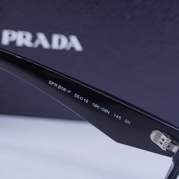 Prada PRB06SF 16K08N Rectangle Sunglasses – Black\Clear Blue Light Filter - Picture 7 of 9